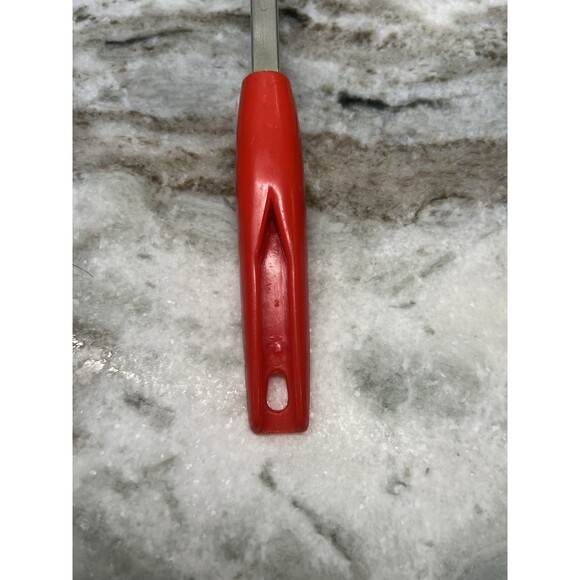 Vintage Metal Slotted Spatula Flipper Turner Red Handle 11” Leaf Design Kitchen - Picture 6 of 9